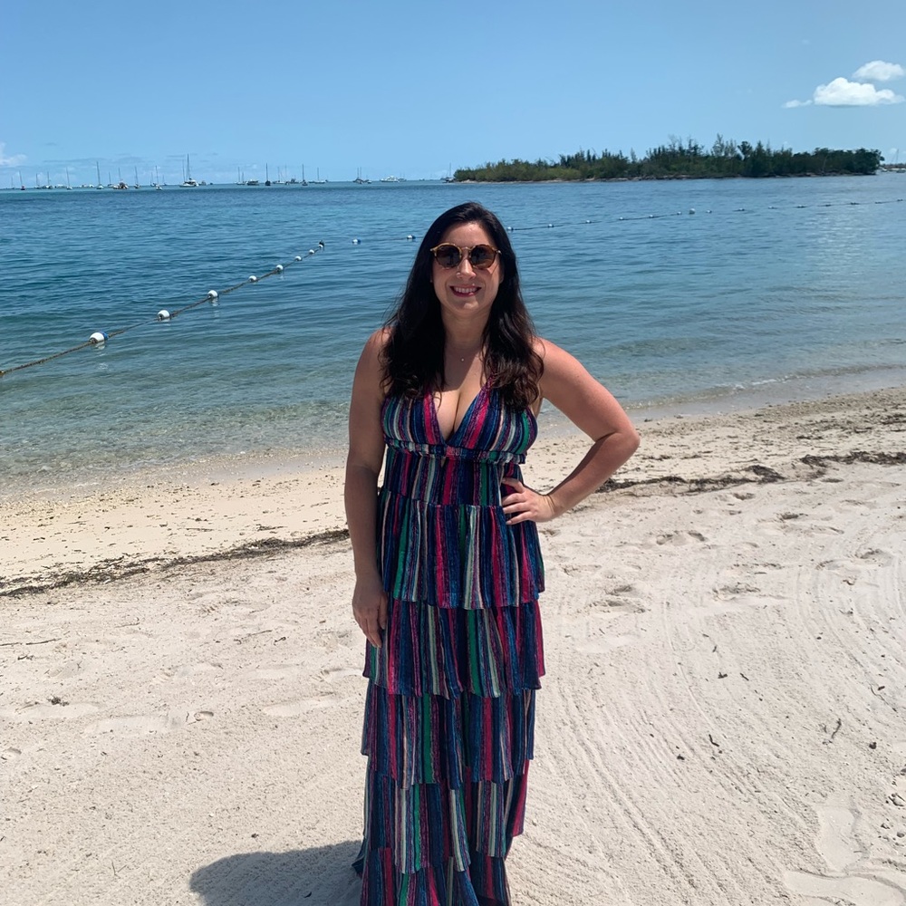 Vici Pink and Blue Tiered Maxi Sundress